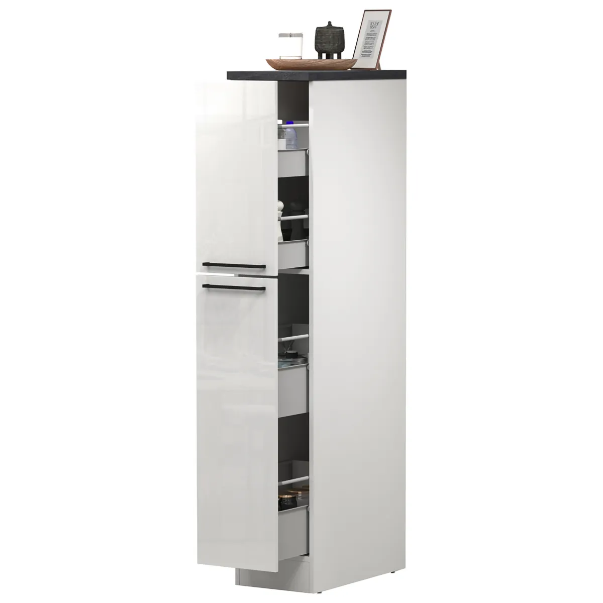 Cucina|Mobili Dispensa > Dmora Dispensa multiuso 2 ante 30x165h cm bianco lucido e ardesia - Atrax Grigio Ardesia, Bianco Lucido