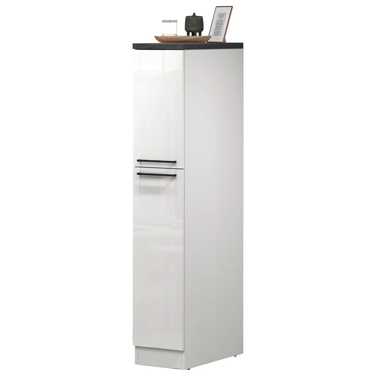 Cucina|Mobili Dispensa > Dmora Dispensa multiuso 2 ante 30x165h cm bianco lucido e ardesia - Atrax Grigio Ardesia, Bianco Lucido