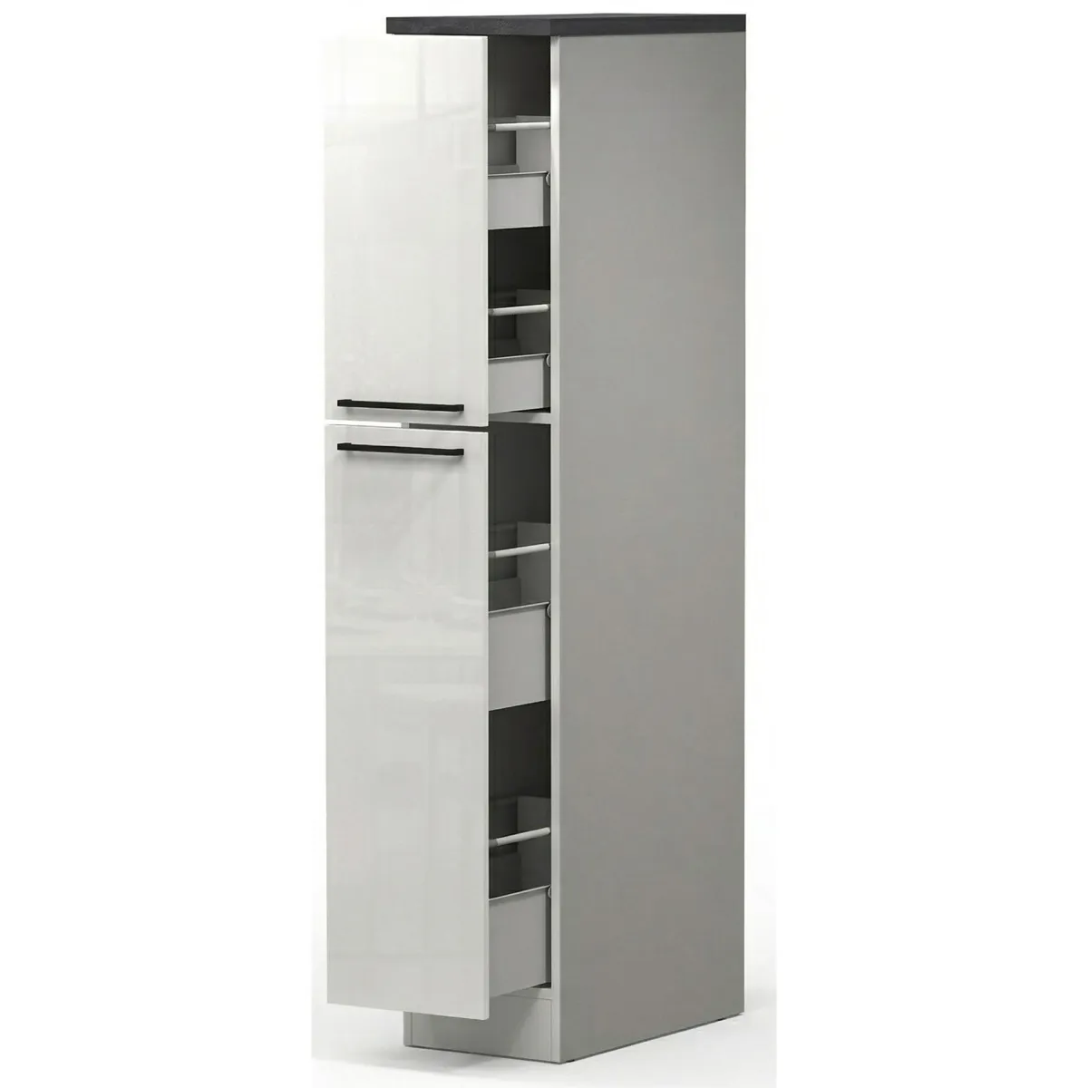 Cucina|Mobili Dispensa > Dmora Dispensa multiuso 2 ante 30x165h cm bianco lucido e ardesia - Atrax Grigio Ardesia, Bianco Lucido