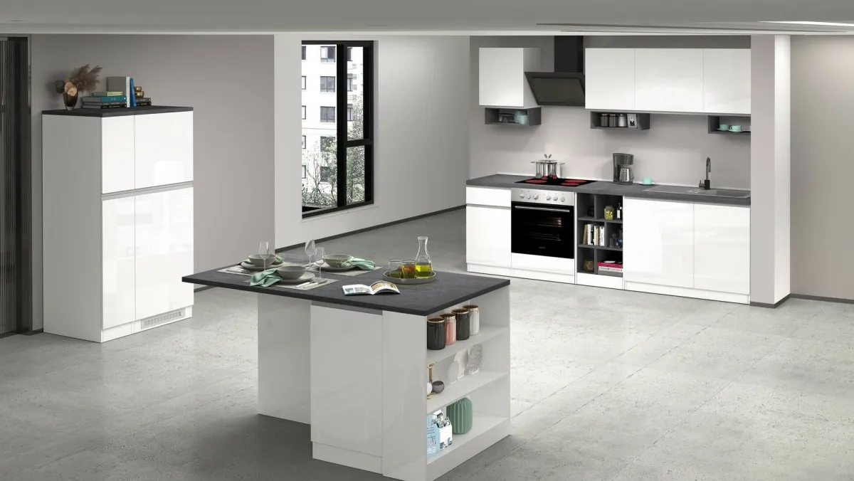 Cucina|Mobili Dispensa > Dmora Dispensa multiuso 2 ante 30x165h cm bianco lucido e ardesia - Atrax Grigio Ardesia, Bianco Lucido