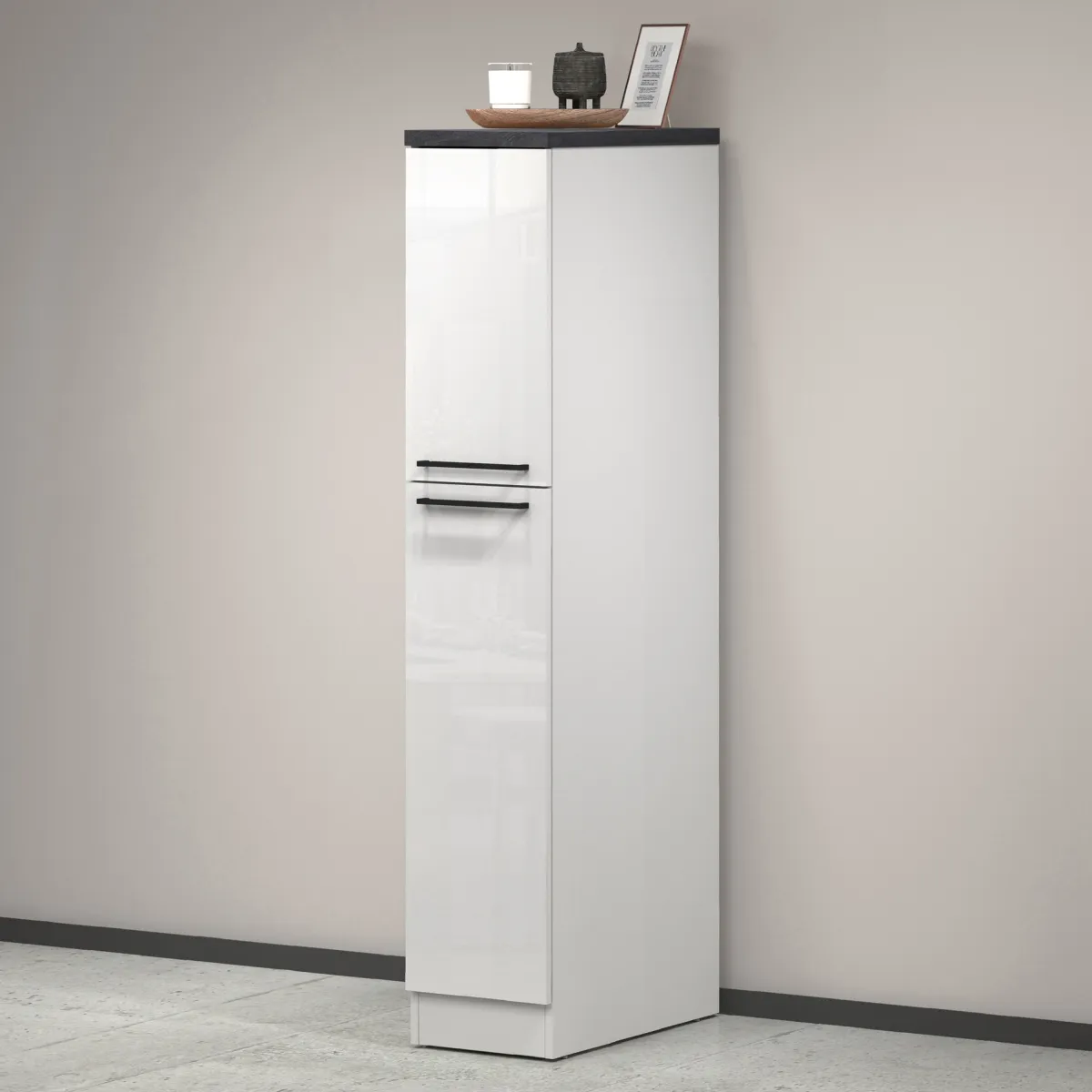 Cucina|Mobili Dispensa > Dmora Dispensa multiuso 2 ante 30x165h cm bianco lucido e ardesia - Atrax Grigio Ardesia, Bianco Lucido