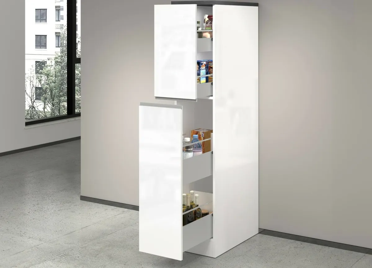 Cucina|Mobili Dispensa > Dmora Dispensa multiuso 2 ante 30x165h cm bianco lucido e ardesia - Atrax Grigio Ardesia, Bianco Lucido