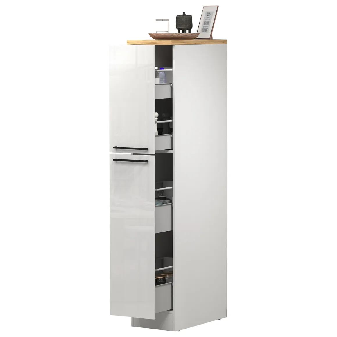 Dispensa multiuso 2 ante 30x165h cm bianco lucido e rovere - Atrax