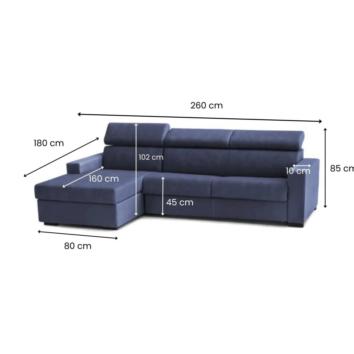 Divani Angolari|Divani Fissi Con Penisola > Dmora Divano ad angolo 260x95x85h cm - Aryaly Blu