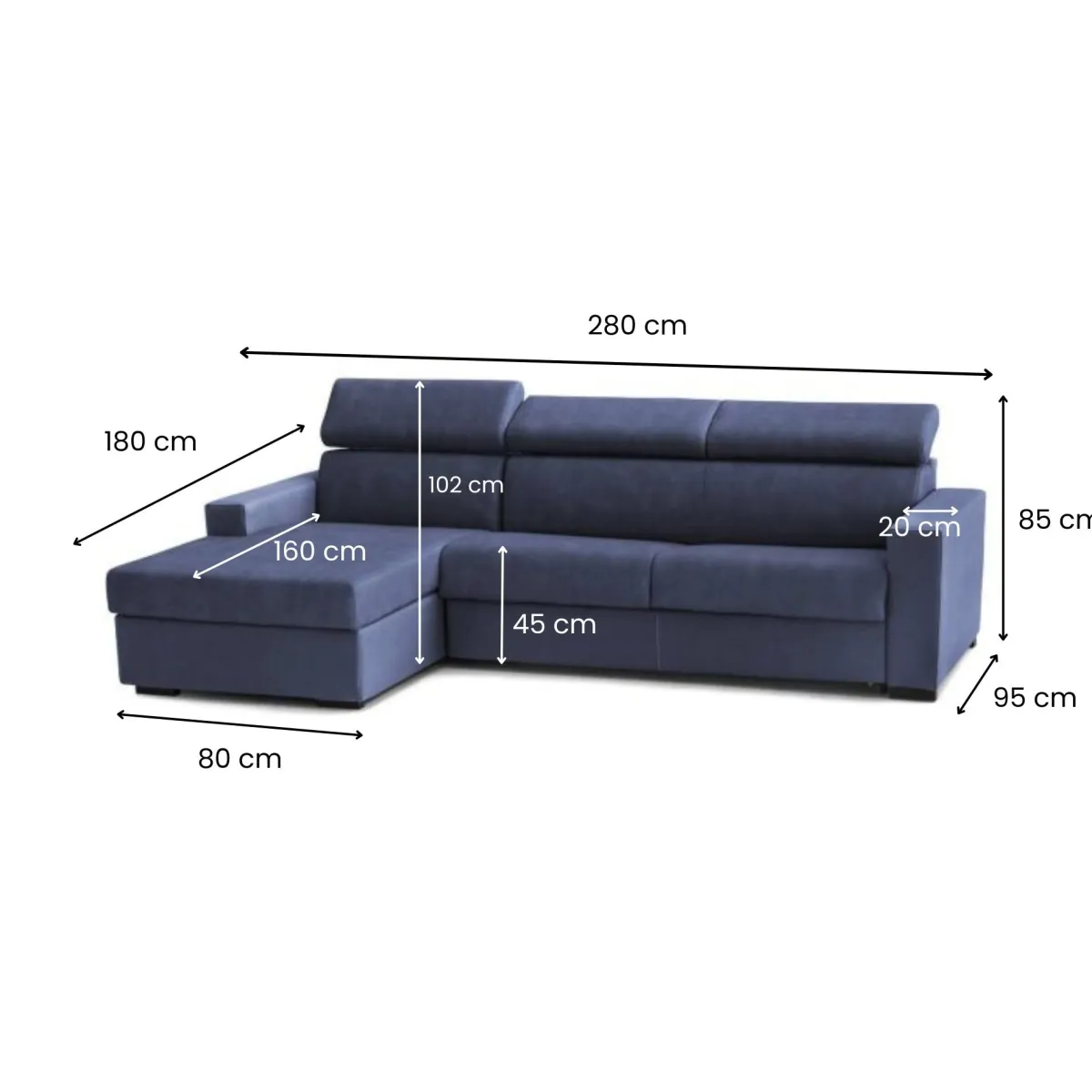 Divani Angolari|Divani Fissi Con Penisola > Dmora Divano angolare 280x95x85h cm - Akela Blu