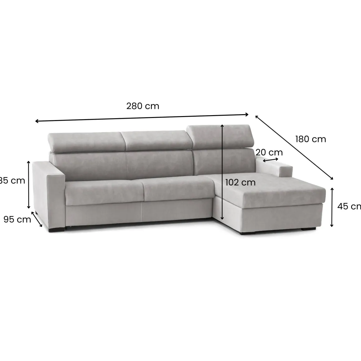 Divano angolare grigio 280x95x85h cm - Ameno