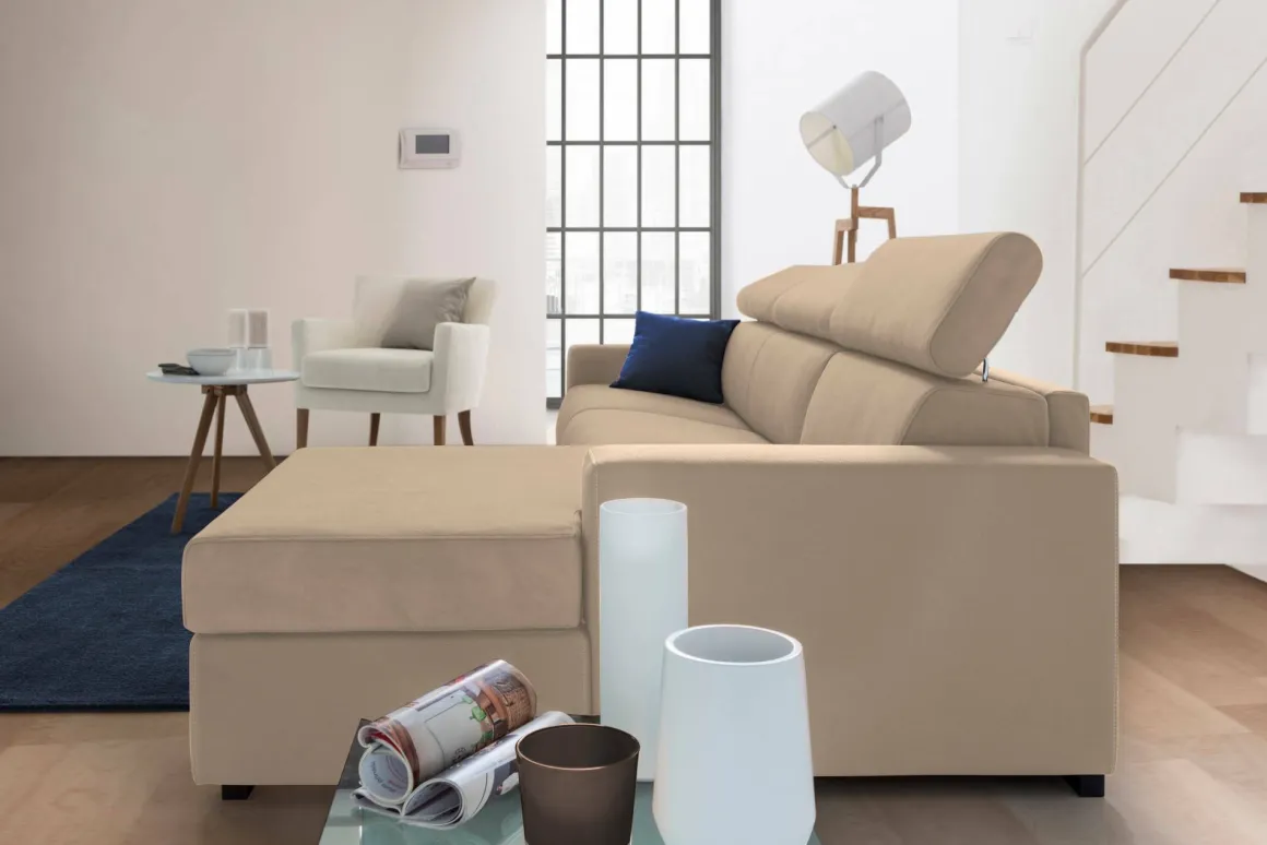 Divani Angolari|Divani Fissi Con Penisola > Dmora Divano con braccioli 260x95x90h cm - Azechiele Beige