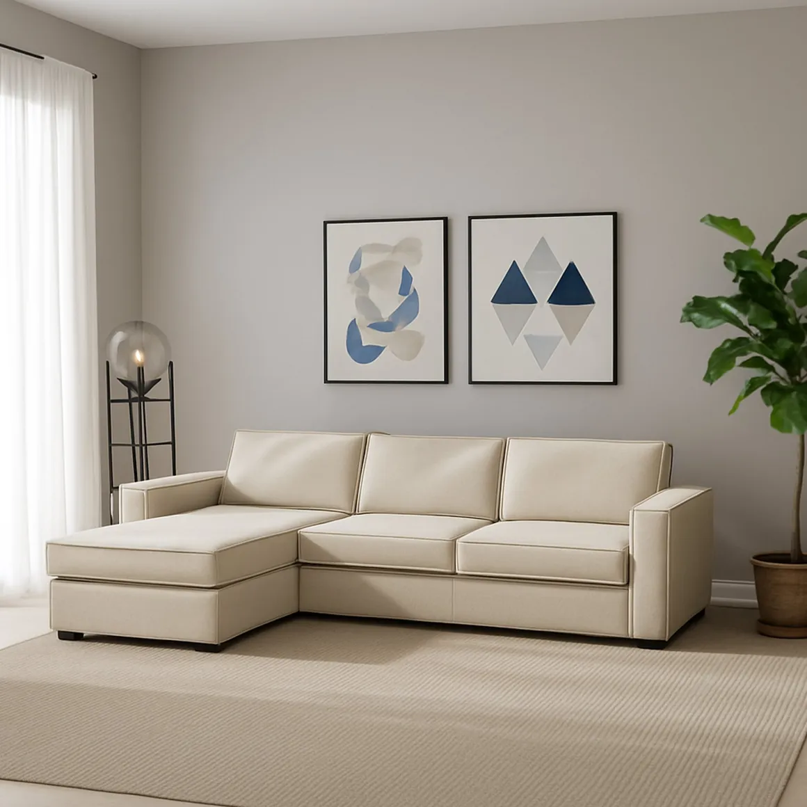 Divano con braccioli beige 280x95x90h cm - Anila