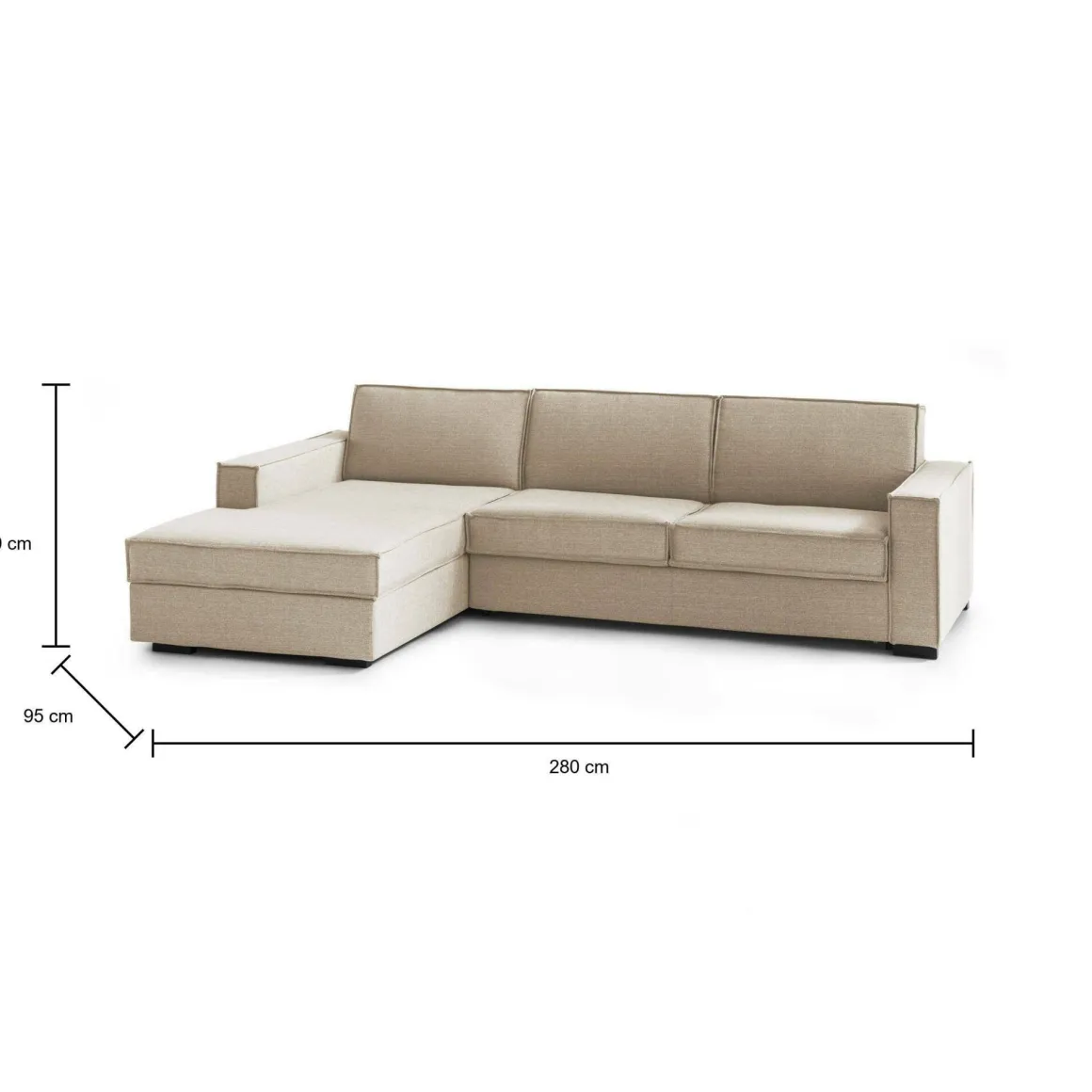 Divano con braccioli beige 280x95x90h cm - Anila