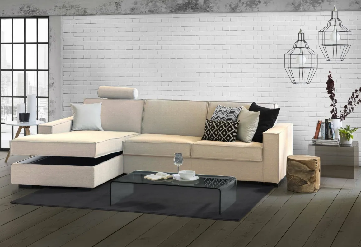 Divano con braccioli beige 280x95x90h cm - Anila