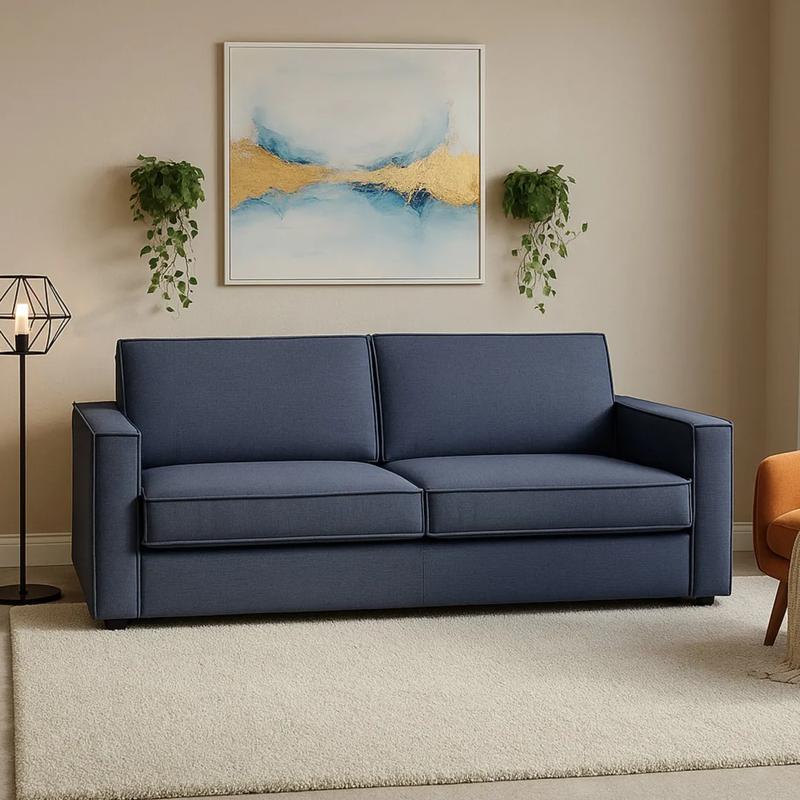 Salotto|Divani Fissi 3 Posti > Dmora Divano con braccioli 200x95x90h cm - Larimar Blu