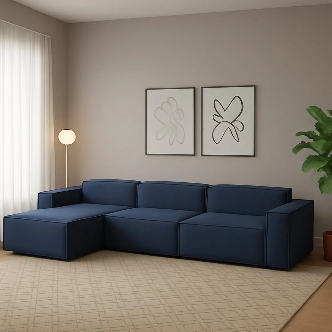 Divano con braccioli blu 340x170x70h cm - Atrillo