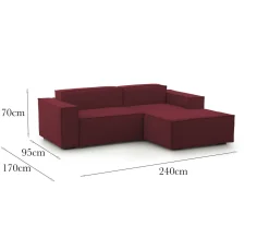 Divano con braccioli rosso 240x170x70h cm - Ameli