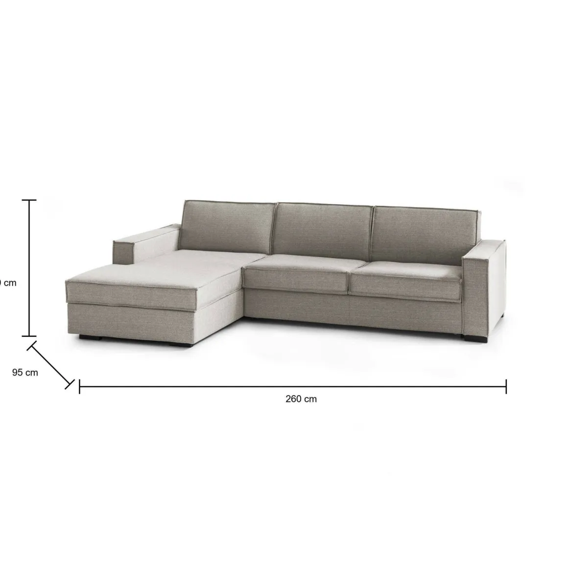 Divano con braccioli tortora 260x95x90h cm - Sodalite