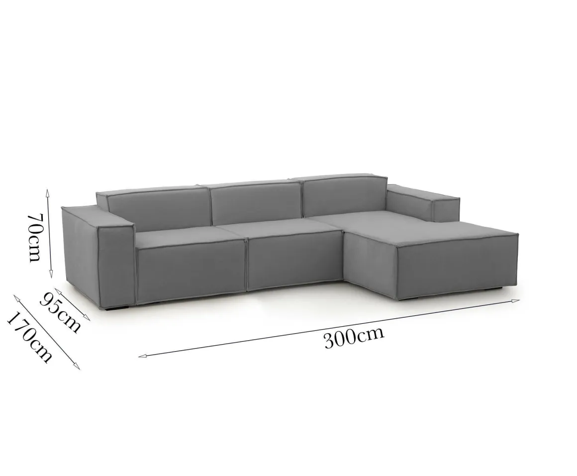 Divano con penisola grigio 300x170x70h cm - Ananas