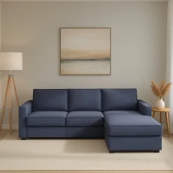 Divani Angolari|Divani Fissi Con Penisola > Dmora Divano design 280x95x90h cm - Ametrino Blu