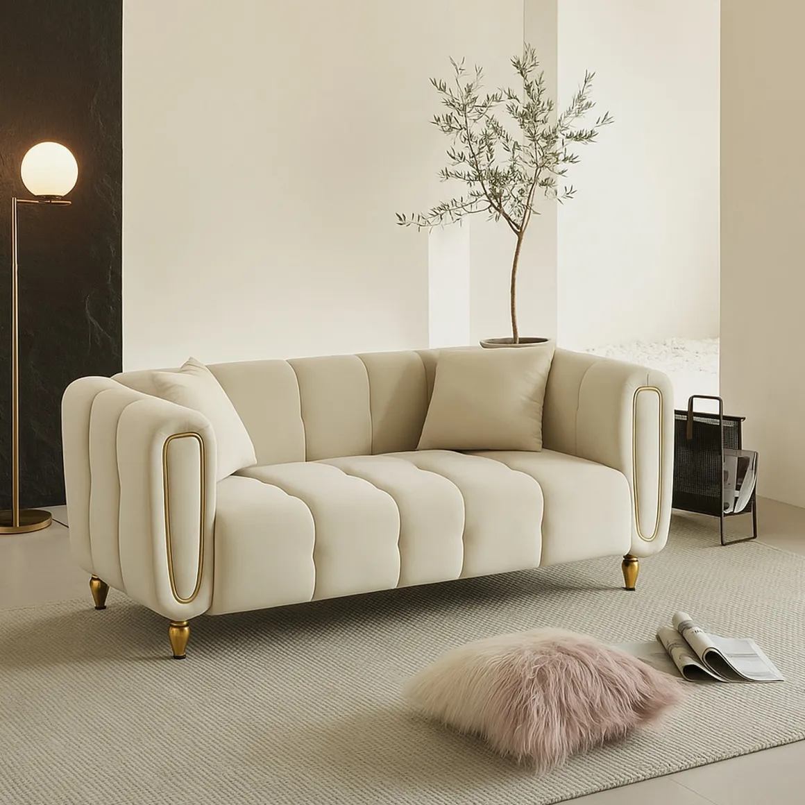 Divano design crema e oro 81x155x71h cm - Gandolfo