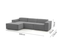 Divano design grigio 300x170x70h cm - Alganibra