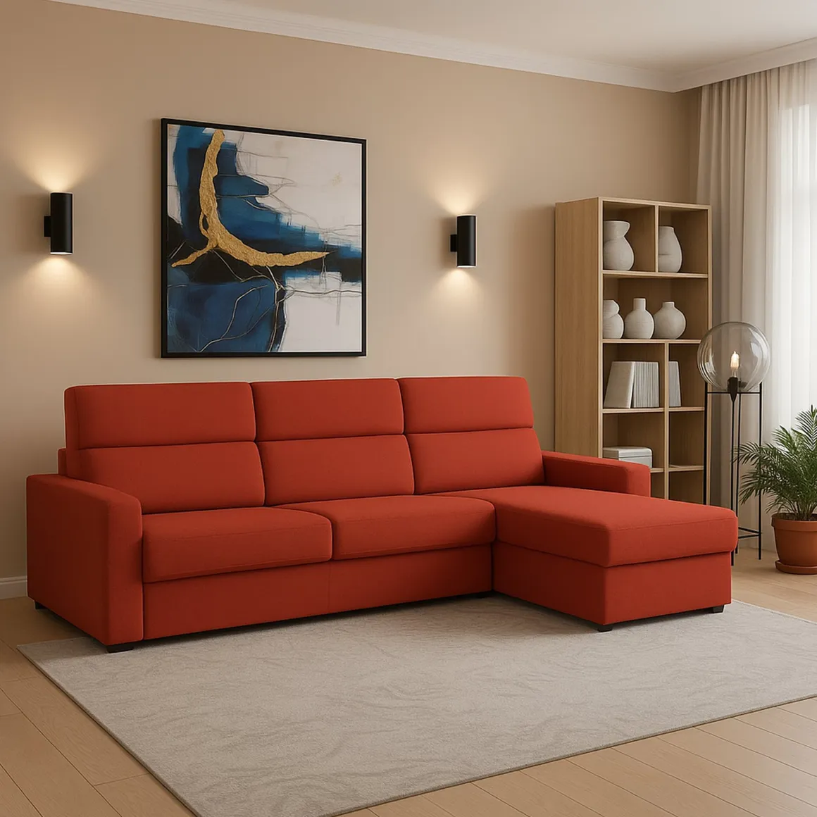 Divani Angolari|Divani Fissi Con Penisola > Dmora Divano Fisso con Penisola Sfoderabile Reversibile 285x160 cm, Idrorepellente Multiposizione Made in Italy - Ceto Arancione