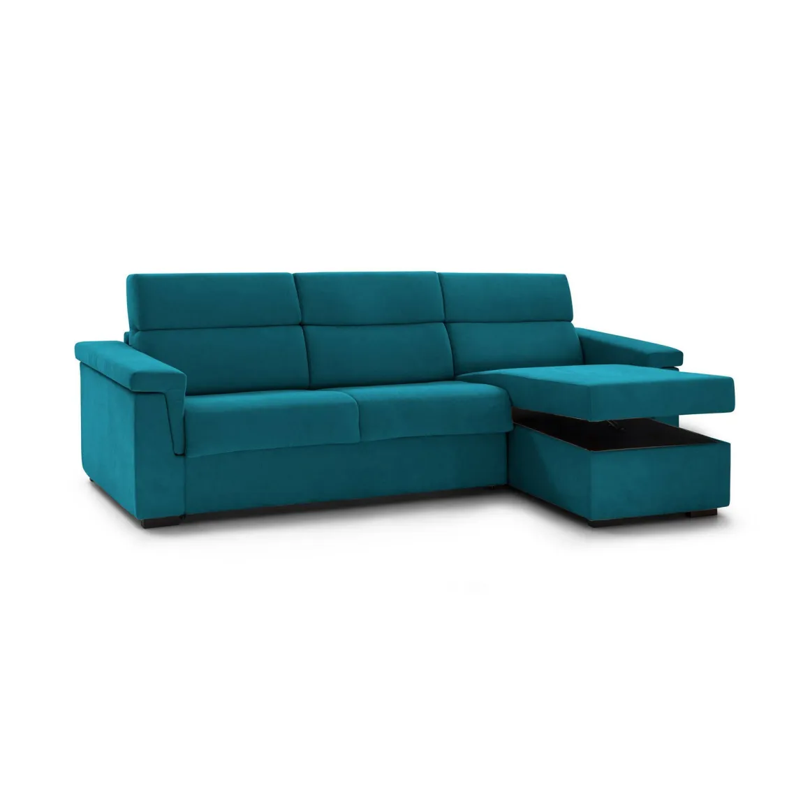 Divano Fisso con Penisola Azzurro Sfoderabile Reversibile 285x160 cm, Idrorepellente Multiposizione Made in Italy - Cintano