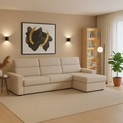 Divano Fisso con Penisola Beige Sfoderabile Reversibile 280x160 cm, Idrorepellente Multiposizione Made in Italy - Vigonovo