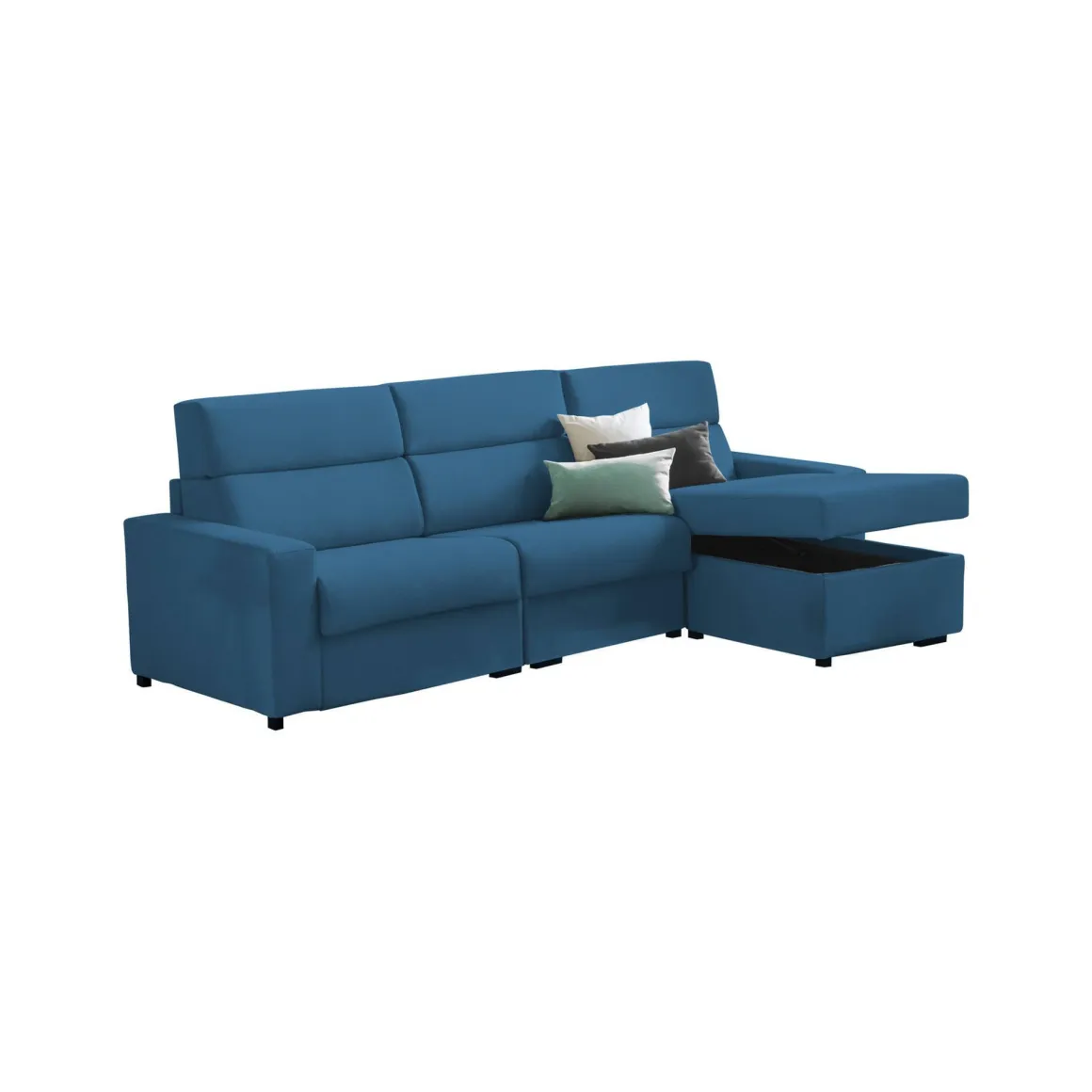 Divano Fisso con Penisola blu Sfoderabile Reversibile 280x160 cm, Idrorepellente Multiposizione Made in Italy - Vigonovo