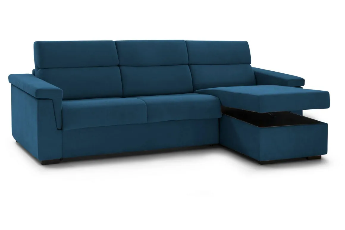 Divano Fisso con Penisola blu Sfoderabile Reversibile 285x160 cm, Idrorepellente Multiposizione Made in Italy - Cintano