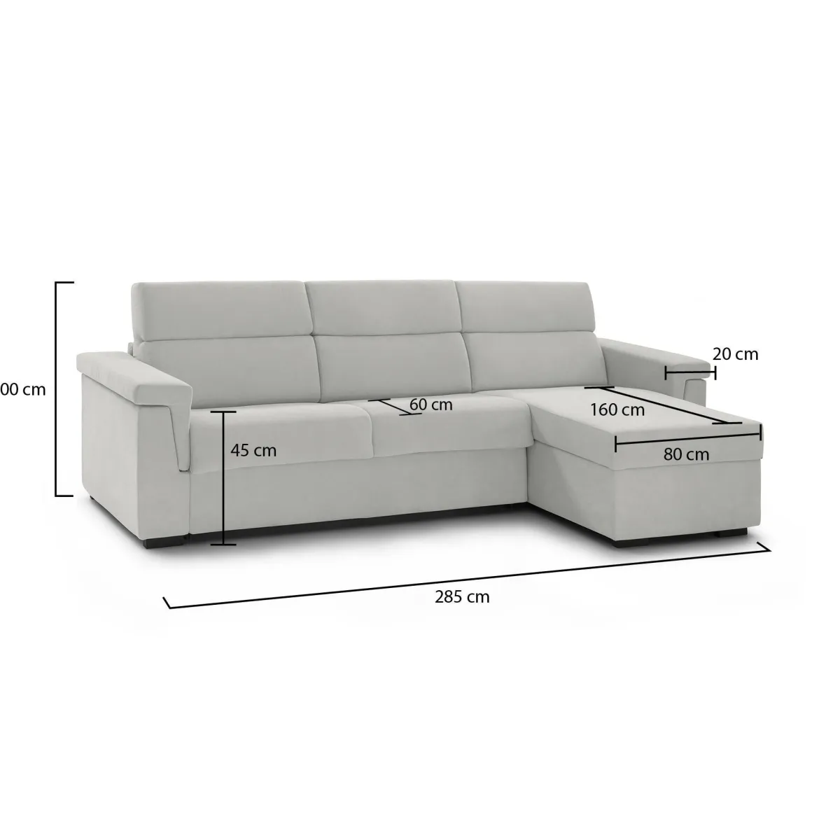 Divani Angolari|Divani Fissi Con Penisola > Dmora Divano Fisso con Penisola Sfoderabile Idrorepellente 285x160 cm, Lavabile Made in Italy - Cintano Grigio Chiaro