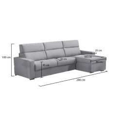 Divani Angolari|Divani Fissi Con Penisola > Dmora Divano Fisso con Penisola Sfoderabile Reversibile 285x160 cm, Idrorepellente Multiposizione Made in Italy - Ceto Grigio