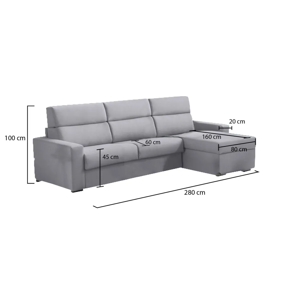 Divani Angolari|Divani Fissi Con Penisola > Dmora Divano Fisso con Penisola Sfoderabile Reversibile 285x160 cm, Idrorepellente Multiposizione Made in Italy - Ceto Grigio