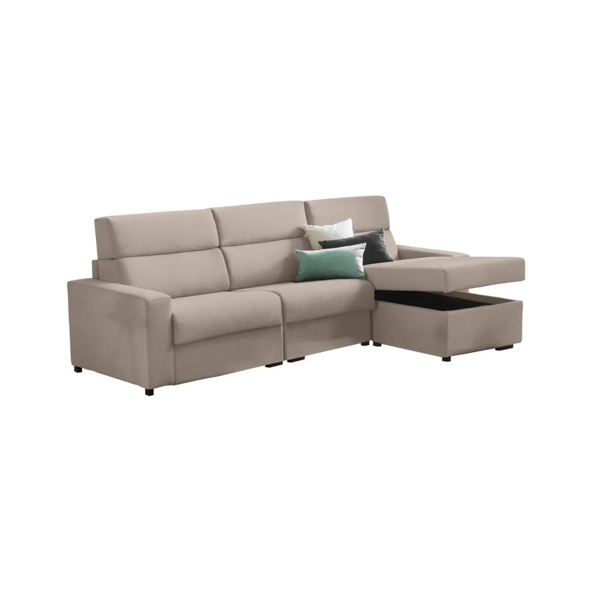 Divano Fisso con Penisola Grigio Tortora Sfoderabile Reversibile 280x160 cm, Idrorepellente Multiposizione Made in Italy - Vigonovo