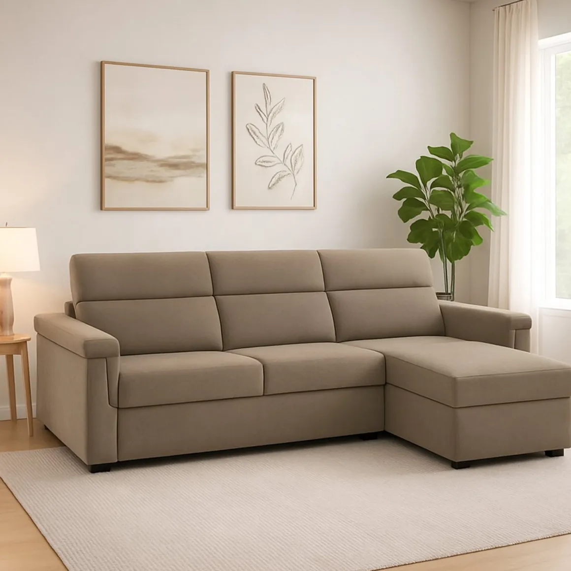 Divano Fisso con Penisola Grigio Tortora Sfoderabile Reversibile 285x160 cm, Idrorepellente Multiposizione Made in Italy - Cintano