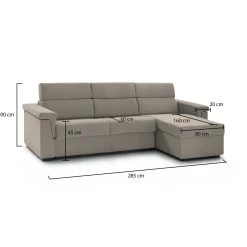 Divano Fisso con Penisola Grigio Tortora Sfoderabile Reversibile 285x160 cm, Idrorepellente Multiposizione Made in Italy - Cintano
