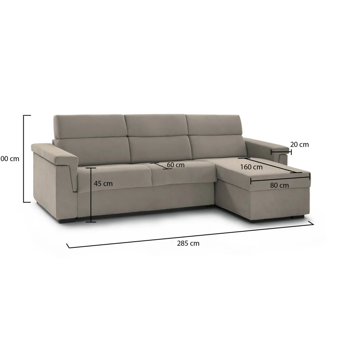 Divano Fisso con Penisola Grigio Tortora Sfoderabile Reversibile 285x160 cm, Idrorepellente Multiposizione Made in Italy - Cintano