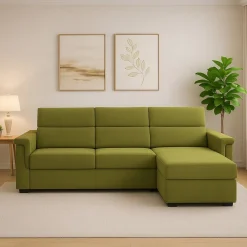 Divano Fisso con Penisola Verde Sfoderabile Reversibile 285x160 cm, Idrorepellente Multiposizione Made in Italy - Cintano