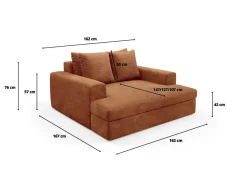 Divani Fissi 2 Posti > Dmora Divano Fisso 2 Posti Cuscini Sfoderabili Braccioli 162x167x86h cm, Posti a Sedere 2 - Comazzo Arancione