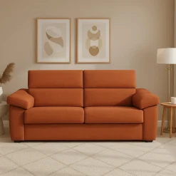 Divano Fisso 3 Posti Arancione Sfoderabile Lavabile 225x95 cm, Braccioli Made in Italy - Giffone