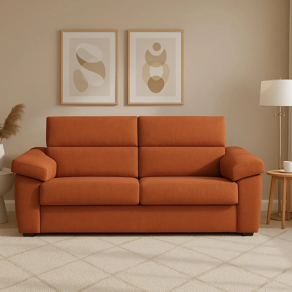 Divano Fisso 3 Posti Arancione Sfoderabile Lavabile 225x95 cm, Braccioli Made in Italy - Giffone