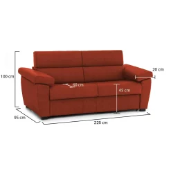 Divano Fisso 3 Posti Arancione Sfoderabile Lavabile 225x95 cm, Braccioli Made in Italy - Giffone