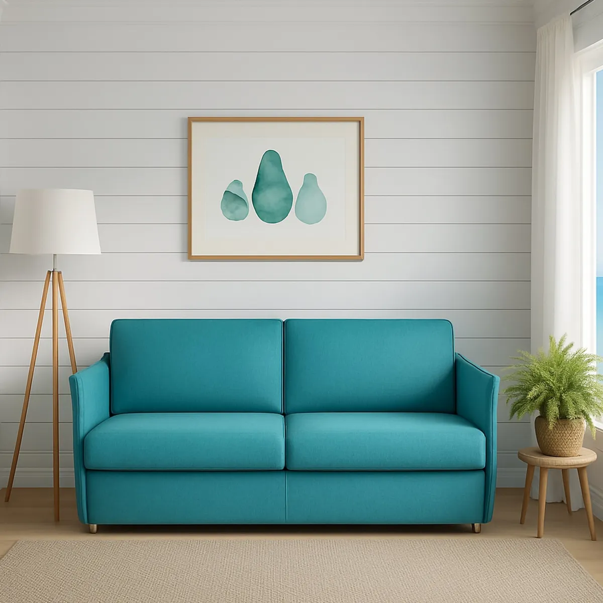 Divani Fissi 2 Posti > Dmora Divano Fisso 2 Posti Sfoderabile Idrorepellente 160x95x90h cm, Lavabile Made in Italy - Monleale Azzurro