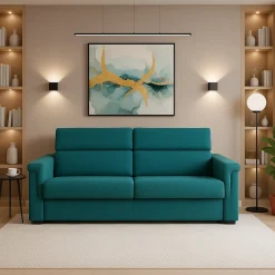 Divano Fisso 2 Posti Azzurro Sfoderabile Idrorepellente 185x95x100h cm, Lavabile Made in Italy - Lapio