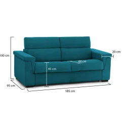 Divano Fisso 2 Posti Azzurro Sfoderabile Idrorepellente 185x95x100h cm, Lavabile Made in Italy - Lapio