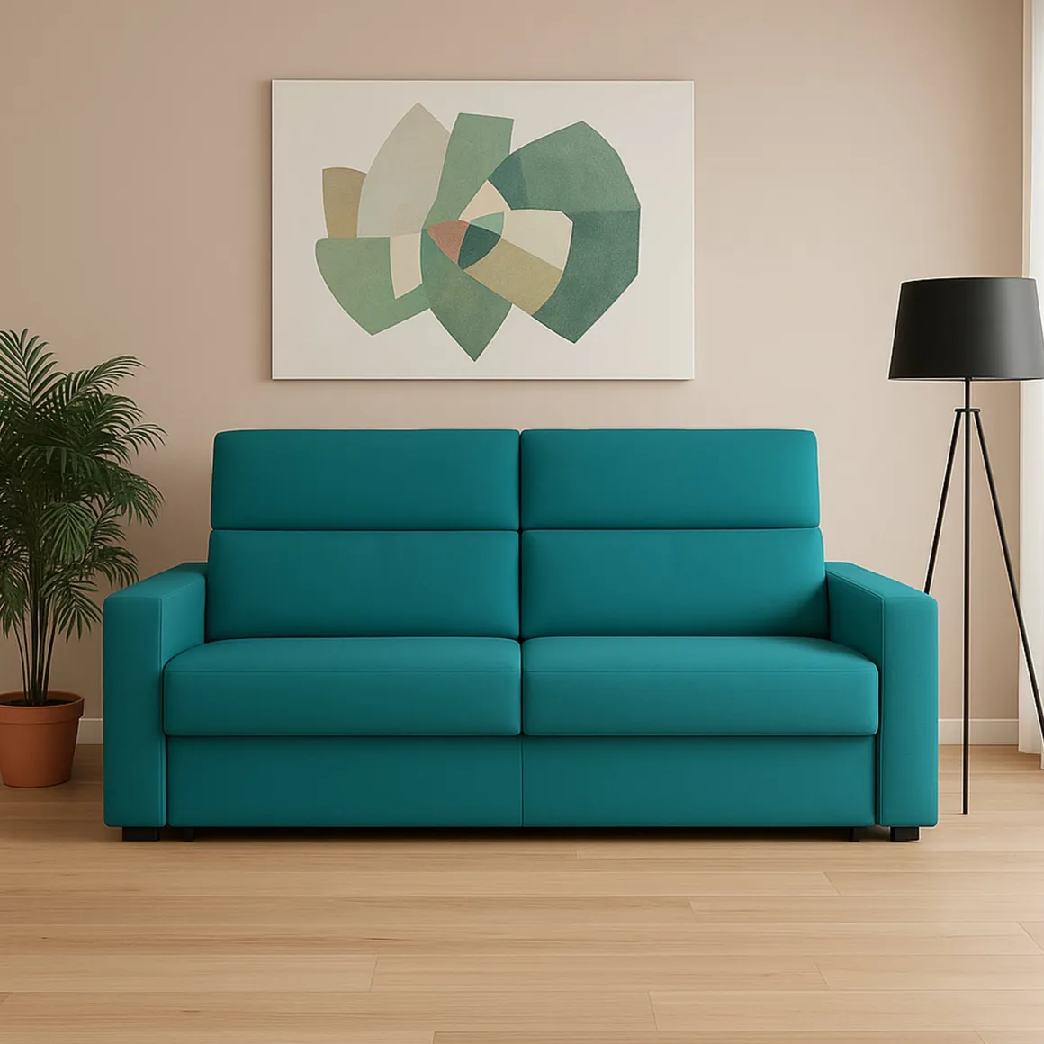 Divano Fisso 2 Posti Azzurro Sfoderabile Idrorepellente 200x95x100h cm, Lavabile Made in Italy - Letino