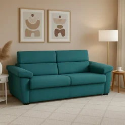 Divano Fisso 3 Posti Azzurro Sfoderabile Lavabile 225x95 cm, Braccioli Made in Italy - Giffone