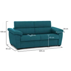 Divano Fisso 3 Posti Azzurro Sfoderabile Lavabile 225x95 cm, Braccioli Made in Italy - Giffone