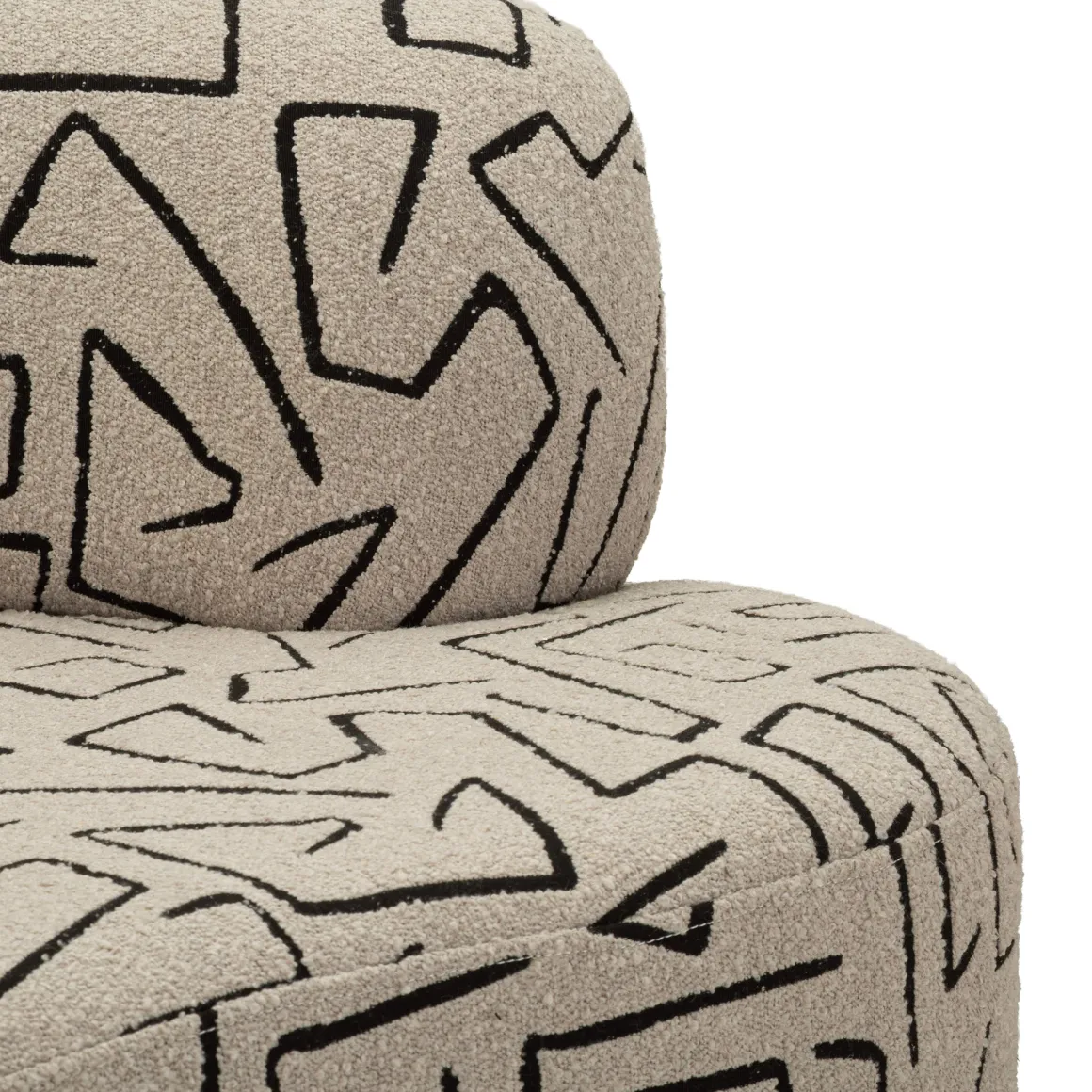 Divano Fisso 2 Posti Beige Nero Disegni Geometrici Posti a Sedere 2 93x45x178h cm, Colore Struttura Nero - Dadato