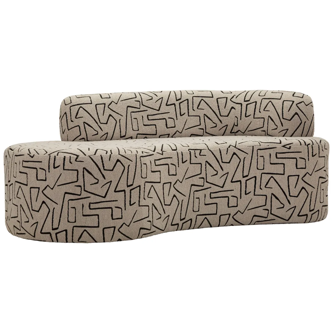 Divano Fisso 2 Posti Beige Nero Disegni Geometrici Posti a Sedere 2 93x45x178h cm, Colore Struttura Nero - Dadato