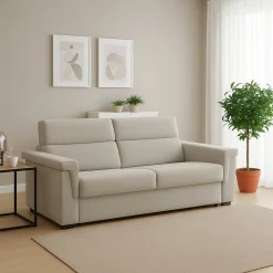 Divano Fisso 2 Posti Beige Sfoderabile Idrorepellente 185x95x100h cm, Lavabile Made in Italy - Lapio