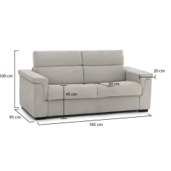 Divano Fisso 2 Posti Beige Sfoderabile Idrorepellente 185x95x100h cm, Lavabile Made in Italy - Lapio