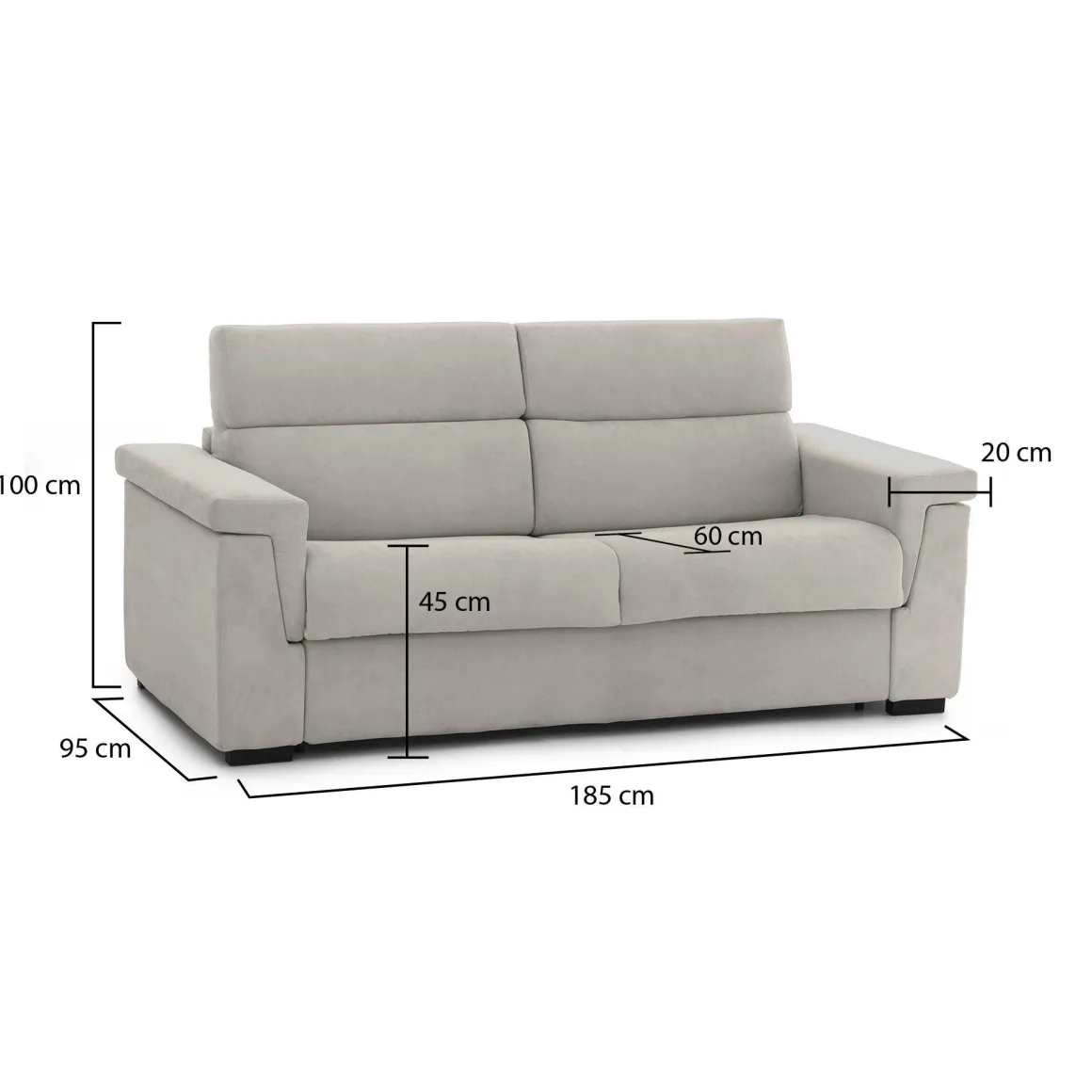 Divano Fisso 2 Posti Beige Sfoderabile Idrorepellente 185x95x100h cm, Lavabile Made in Italy - Lapio